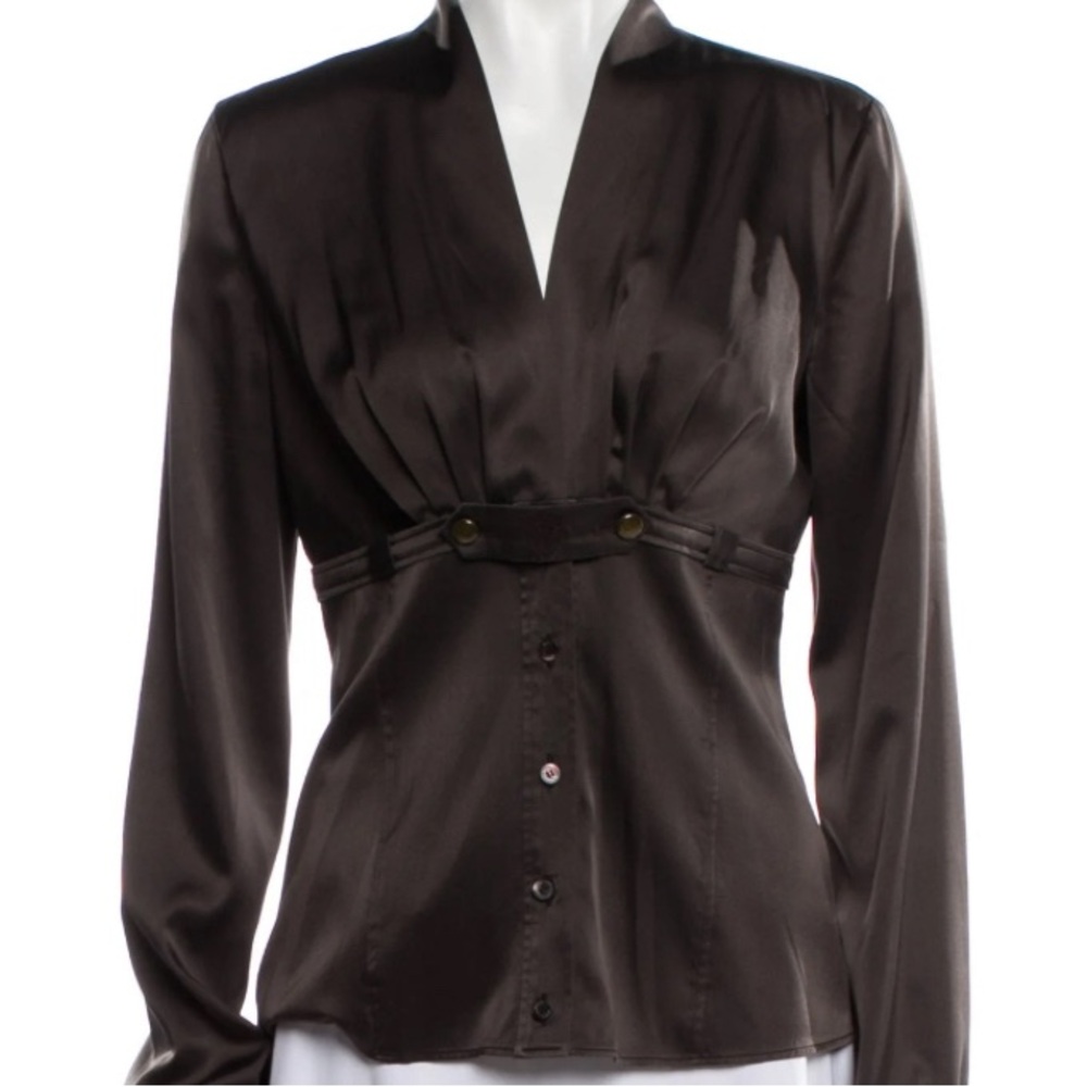 Gucci Satin Long-Sleeve Blouse in Dark Brown